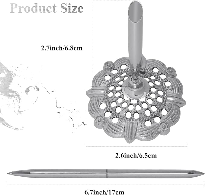 2 Pcs Silver Hollow Round Pen Holder Set Signing Desk Ballpoint Pens for Guest Book Wedding Birthday Party Graduation Teacher Office Business