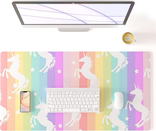 Unicorn Desk Pad Leather Desk Mat for Girls Women Cute Desk Accessories Kawaii Office Decor, Colorful Star Waterproof Large Mouse Pad Kids Desk Organizer Non-Slip Desk Blotter Big Rainbow Writing Mat | Girls Women Cute Desk Mat, Rainbow Desk Accessorie...