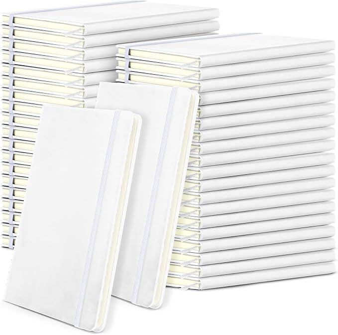 Honoson 40 Pack A5 Lined Journal Notebooks Hardcover Executive Notebook 5.5" x 8.3" PU Leather Wide Ruled Journals Bulk 160 Pages for Back to School Supplies Office Business Home (White)