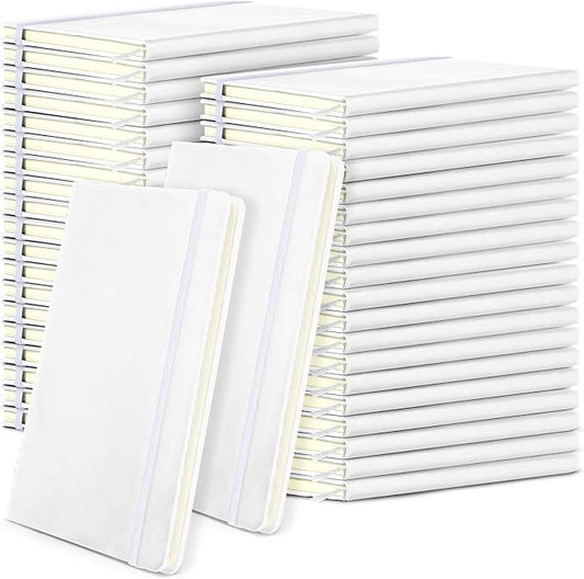 Honoson 40 Pack A5 Lined Journal Notebooks Hardcover Executive Notebook 5.5" x 8.3" PU Leather Wide Ruled Journals Bulk 160 Pages for Back to School Supplies Office Business Home (White)