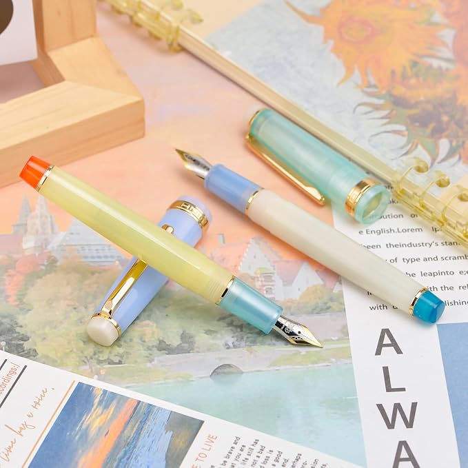 2PCS Jinhao 82 Fountain Pen Extra Fine Nib & Fine Nib with Converter, Mixed Morandi Gold Trim Writing Pen Set