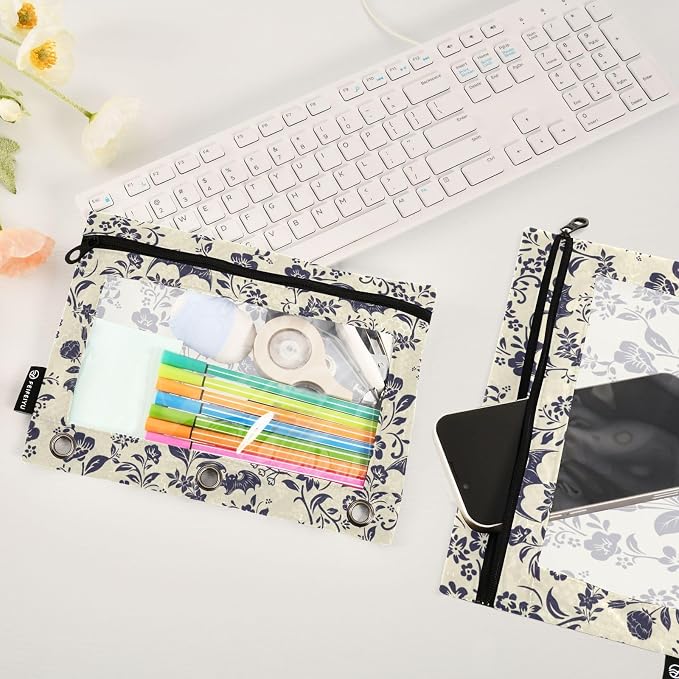 Goth Bat Pencil Pouches for 3 Ring Binder 2 Pack | Binder Pencil Case With Zipper Reinforced GrommetsPencil Bags for Office Organizers