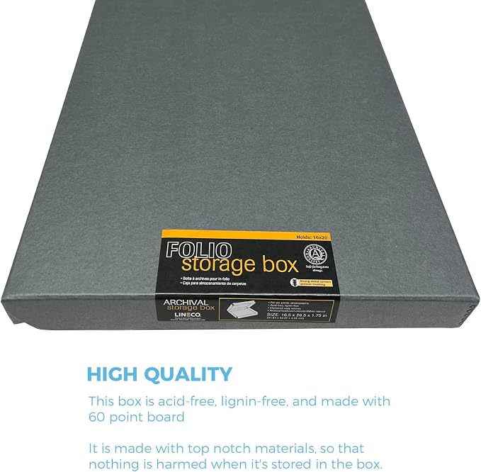 Lineco Clamshell Archival Storage Box, 16.5x20.5x1.75 Inch, Gray, Pack of 2 | Acid-Free with Metal Edge Boxboard, Organize and Store Photos Documents Cards Negatives Magazine Prints Family Records DIY