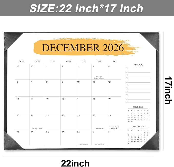 Desk Calendar 2026-2027 with Desktop Mat （22" x 17"）– Jul. 2026 - Dec. 2027 (Black)