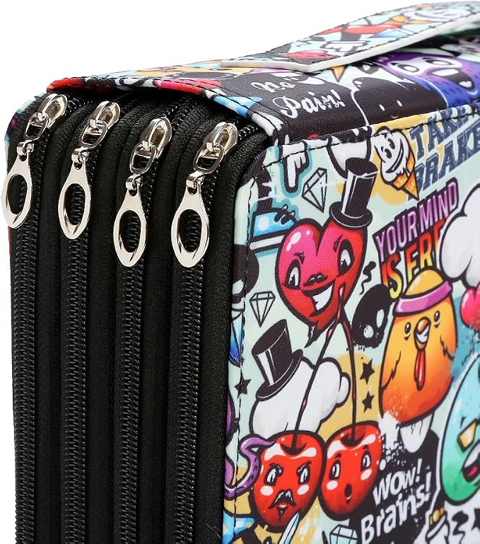 300 Slots Colored Pencil Case Organizer, 4 Layer Bag | Twill Oxford fabric,103 elastic loops,detachable handle,for travel,home storage,drawing tools,creative gifts