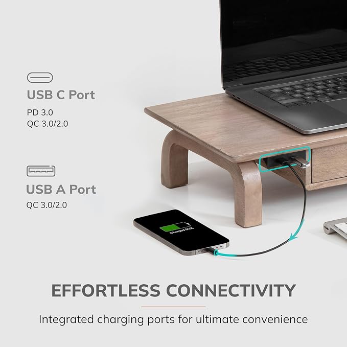 Anji Mountain Monitor Stand - Desktop Organizer & Laptop Riser, Ergonomic Monitor Riser, Space-Saving Monitor Stand for Desk, Durable Construction, Easy Assembly, Ideal for Home & Office,Biscotti