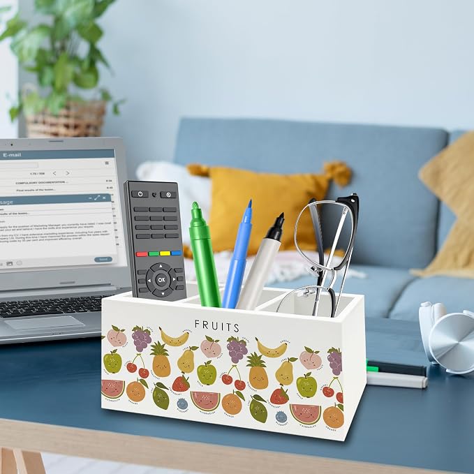 Boho Classroom Pen Pencil Holder Organizer for Desk, Fruits Educational Wooden Box Signs Decorations for Kids Boys Girls Room Bedroom Classroom Bedroom Desk Tabletop, Kids Room Decor