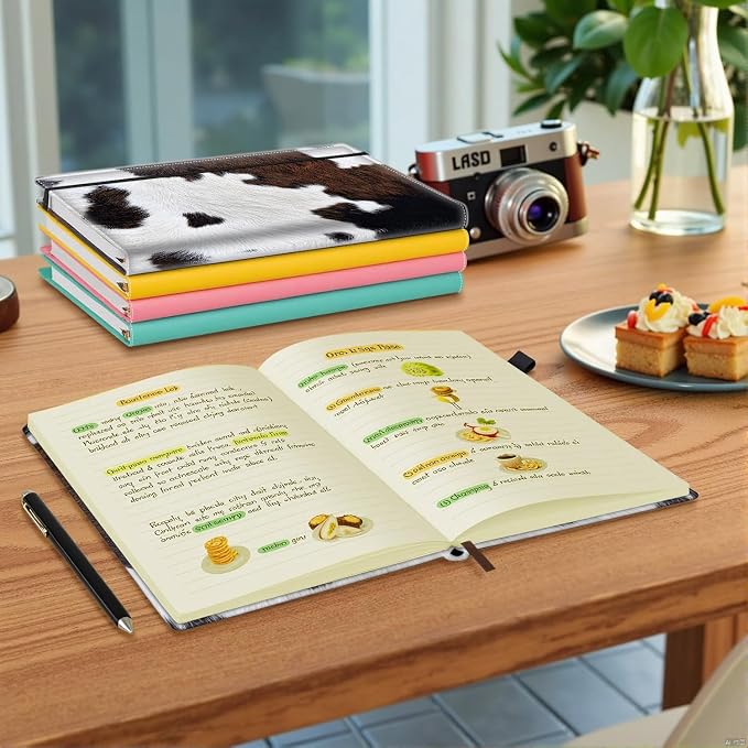 Hardcover Executive Notebooks, A5 PU Leather Lined Journal Notebook, 200 Pages Thick Paper Subject Notebooks for School,Work,Home Writing Business Notebook, Diary Book ，Brown Cowhide Texture