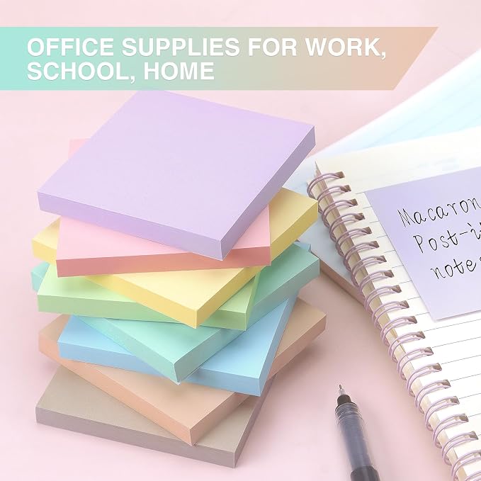 OSBOO Sticky Notes 3x3 Inch 8 Pack Pastel Colors, 80 Sheets/Pad | Soft Pastel Colors Self-Stick Notes Pads Bluk, 640 Sheets Total, Perfect for Daily Reminders, Study Notes, and Office Memos