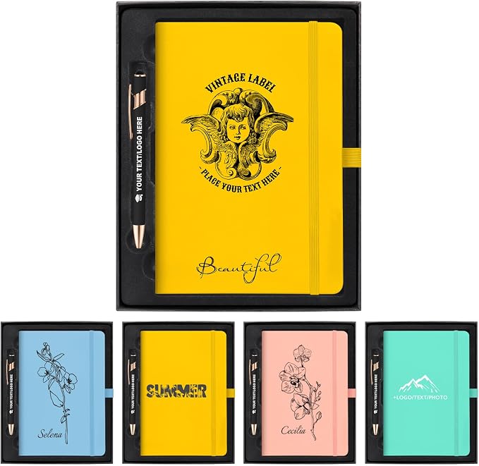 Personalized Journal Set Custom A5 Notebook & Pen with Gift Box, Yellow