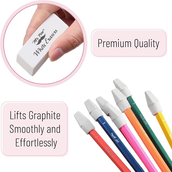 Mr. Pen- School Eraser Combination Set, 66 Pack, White | Latex Free Erasers for School, Office, Art Sketching, Homework, Exams, Clean Smudge-Free Correction