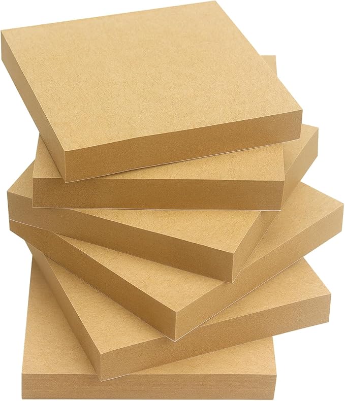 Sticky Notes 3x3 Self-Stick Notes Pads with 6 Bright Colors, Easy to Post for Office, School, Home, 6 Pads/Pack, 100 Sheets/Pad(Kraft Paper)