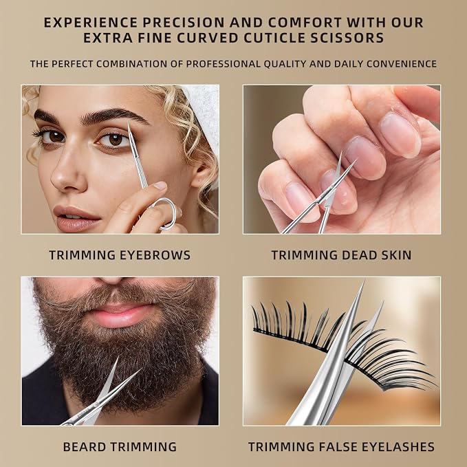 Facial Hair Small Precise Grooming Scissors for Men Women Extra Fine Curved Blade Super Slim Professional Manicure Scissors for Cuticle, Eyebrow, Nose Hair, Mustache, Bead and Dry Skin