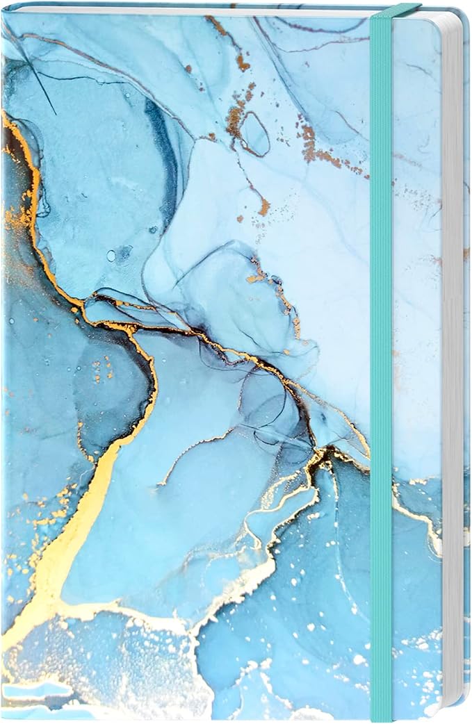 Lined Journal Notebook, Marble Hardcover Journal for Women, Medium 5.7 x 8.4 in, 160 Pages Thick Paper, Cute Aesthetic A5 College Ruled Notebook for Journaling Writing Work Office School, Blue