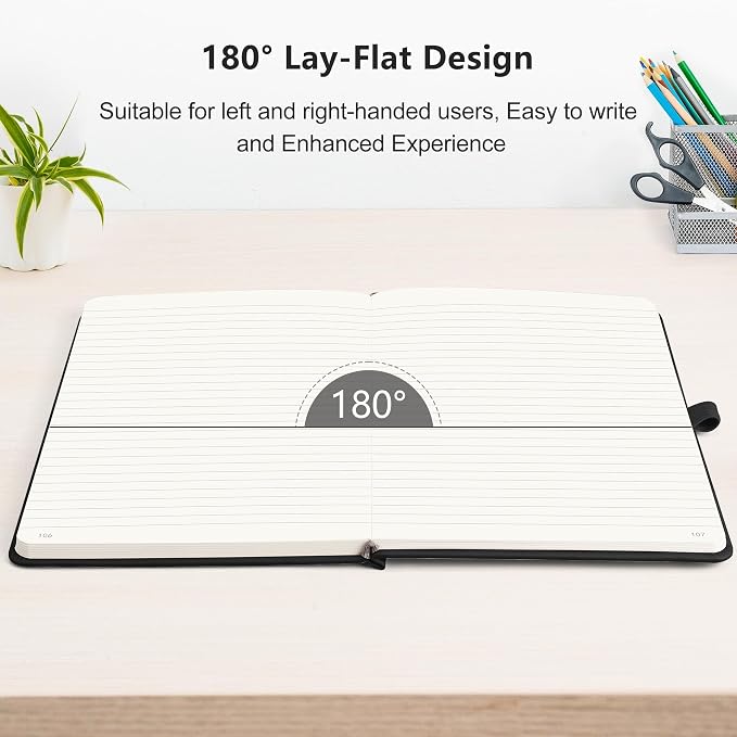 RETTACY Lined Journal Notebook, 192 Numbered Pages, A5 Size (5.7'' x 8.3'') | Leather Hardcover, 100 GSM Thick Paper, for Men & Women, Journaling, Writing, Work & Office (Black)