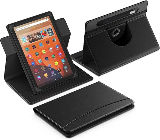 MoKo for Universal 10.1 inch Android Tablet Case with Pen Holder, Black | Slim 360 Degree Rotating Protective 10 inch Tablet Case Cover, Multi-Angle Stand, Front Pocket, for All 9.6-11 inch Tablets