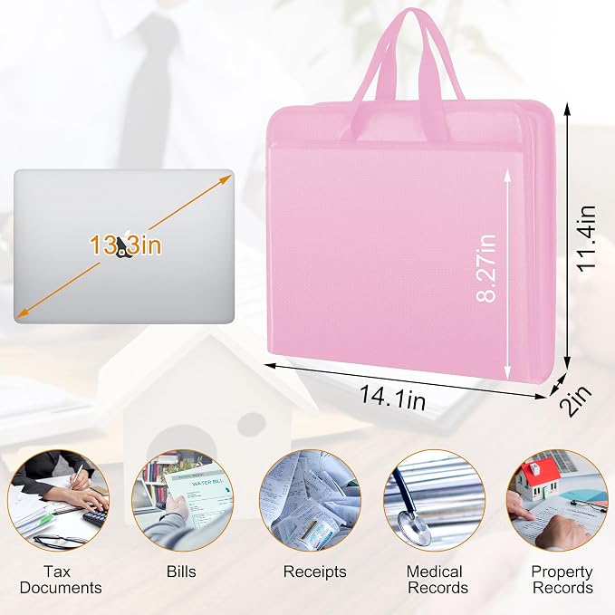 onvvippiv File Organizer Fireproof Expanding Accordion File Folder | Document Organizer Holder Storage Box Bag with Zipper Labels 13 Pockets for Business Office Receipt Home Travel