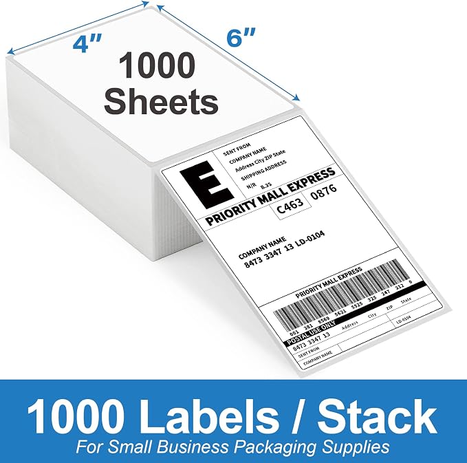 2000 4x6 Thermal Labels 1000/Stack, HUOJI Shipping Thermal Labels 4x6 Fanfold Compatible with Rollo, Zebra, MUNBYN Printers (Commercial Grade)