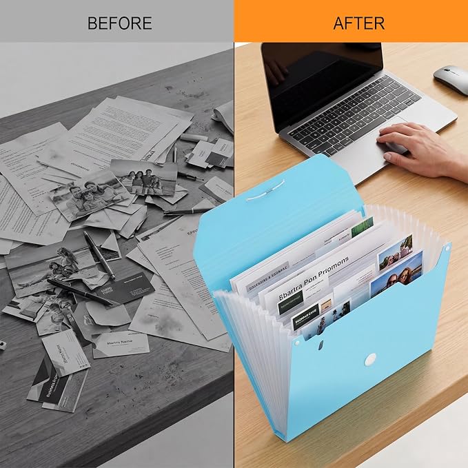 Comix Accordion File Organizer, 13 Pocket, Blue | Expanding File Folder, A4/Letter Size Documents, Includes Labels, For Office, Home, School