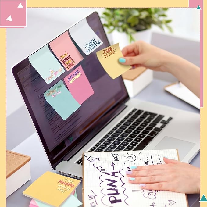 Yinder 24 Pcs Inspirational Sticky Notes, Back to School Supplies, Cute Motivational Sticky Notes Pad Employee Appreciation Gifts Bulk for Teacher Coworker Office 3 x 3'' (Affirmation,Watercolor)