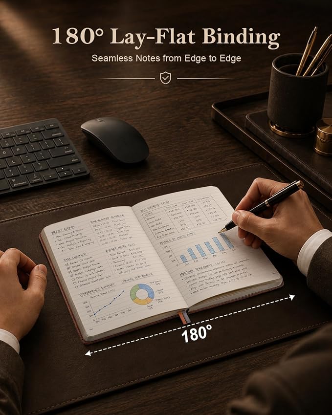 Lined Hardcover Leather Journal Notebook: A4 Journal for Women Men, Brown | 312 Numbered Pages & Content, 100GSM Thick Paper, College Ruled Journals Note Book for Business Work Writing Diary