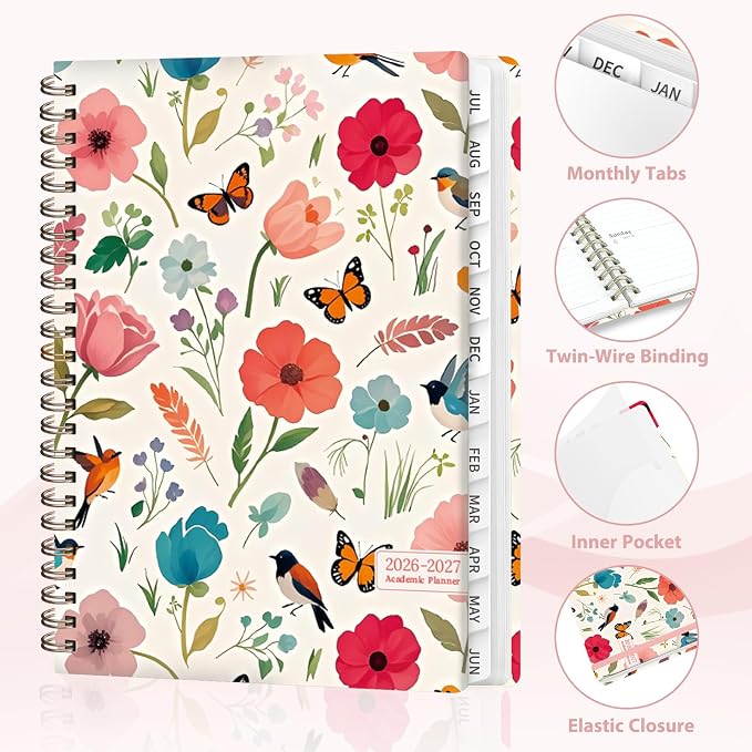 Planner 2026-2027, Weekly and Monthly Academic Year Calendar Planner, July 2026 - June 2027, Daily Agenda Book for Office School Supplies, A5(6.3'' x 8.5'')