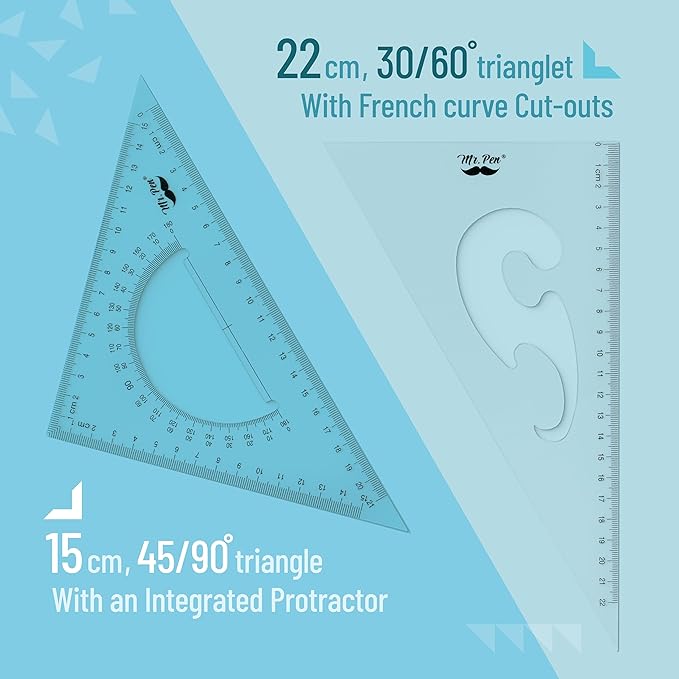 Mr. Pen- Triangle Ruler, 2 Pack, 22&15cm, 30/60 & 45/90 | Right Triangle Ruler for Drawing