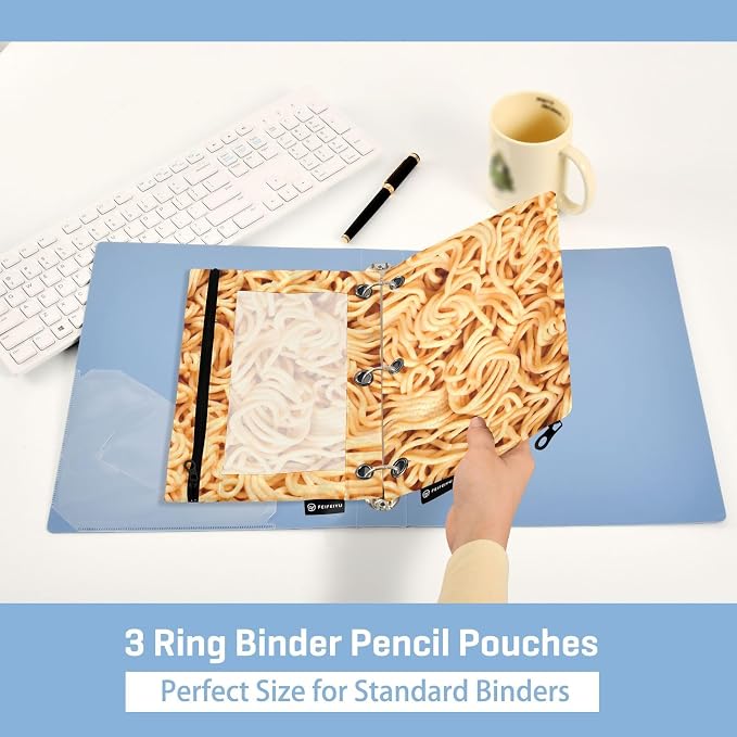 Ramen Noodles Pencil Pouches for 3 Ring Binder 2 Pack | Binder Pencil Case With Zipper Reinforced GrommetsPencil Bags for Office Organizers