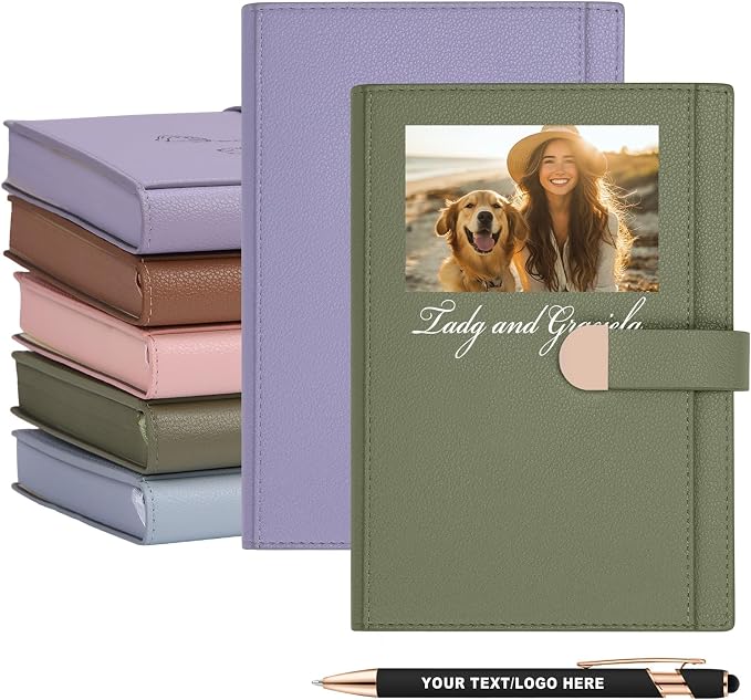 A5 ENOMY Personalized Notebook Set with 10PC Pens Custom Journal with Pocket Lined Custom Notebook for Writing Men Women Ideal Mom Sister Gift, Green