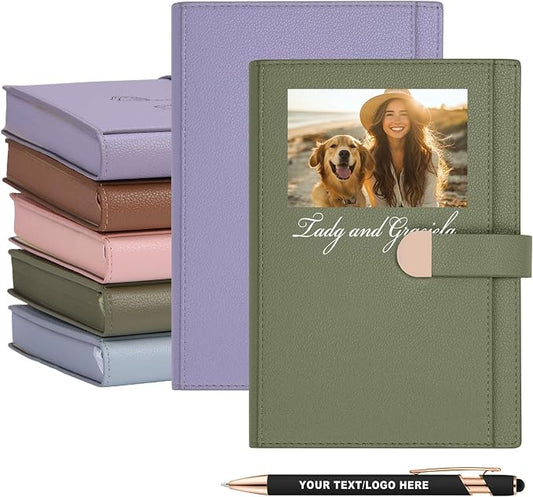 A5 ENOMY Personalized Notebook Set with 10PC Pens Custom Journal with Pocket Lined Custom Notebook for Writing Men Women Ideal Mom Sister Gift, Green