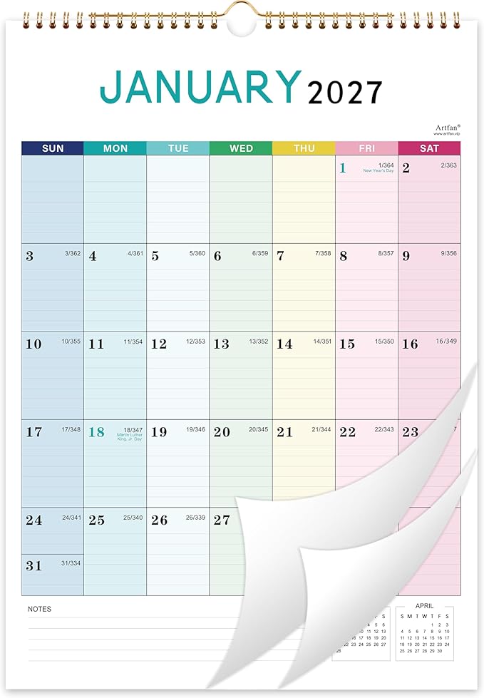 2027 Calendar - 2027 Wall Calendar, 12" x 17" | January 2027 - December 2027, 12 Monthly Calendar with Thick Paper, Hanging Hook - Colorful Lump