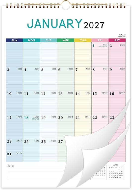 2027 Calendar - 2027 Wall Calendar, 12" x 17" | January 2027 - December 2027, 12 Monthly Calendar with Thick Paper, Hanging Hook - Colorful Lump