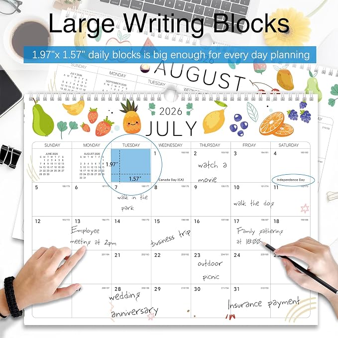 2026-2027 Wall Calendar - 18 Months Wall Calendar 2026-2027 with Thick Paper, Jul 2026 - Dec 2027, 14" x 11", Twin-Wire Binding, Home or Office Calendar for Easy Organizing