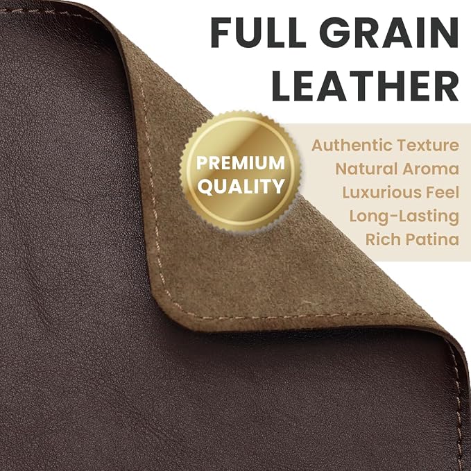 DAREhueFull Grain Genuine Leather Desk Pad – Dark Brown (XL) - Premium Desk Mat with Non-Slip Backing, Thick 3mm, Office Desk Protector for Work & Gaming (Extra Large 35.4 x 15.7 inch)