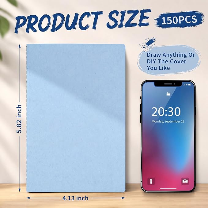 Mimorou 100 Pcs Journals Notebooks Bulk - Kraft Softcover A5 Small Notebooks 5.5 Inch x 8.3 Inch Notepads with 60 Page 30 Sheet for Writing Sketch Travel Office Supplies(Light Blue,Unlined)