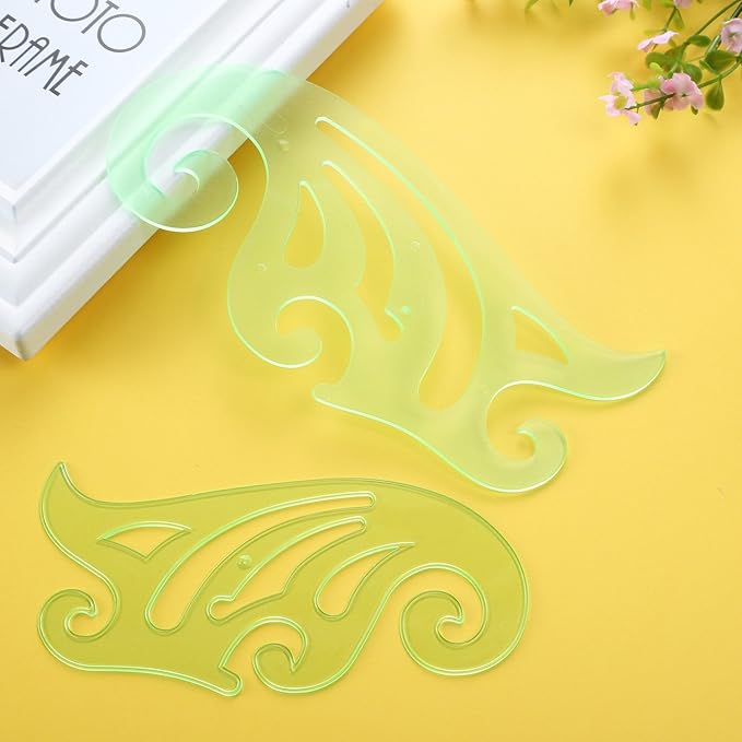 TecUnite 6 Pcs French Curve Ruler Set, Clear Green Plastic Curve Templates for Drawing, Drafting, Sewing Pattern Making, Fashion Design and Art Craft Projects