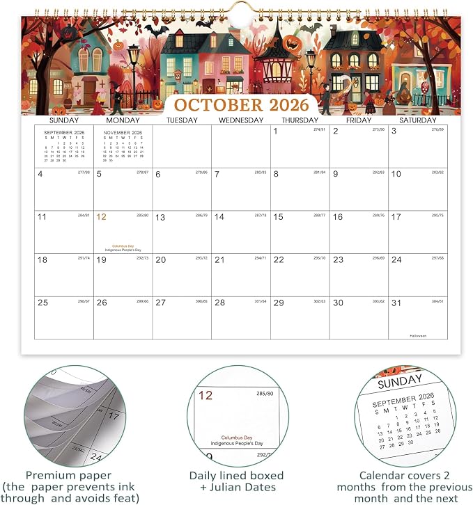 Calendar 2026-2028 - Wall Calendar 2026-2027, Jul. 2026 - Jun. 2028, 2 Years, 14.8'' x 11.6'', with Julian Dates, Hanging Hole, Thick Paper, Landscape Calendars