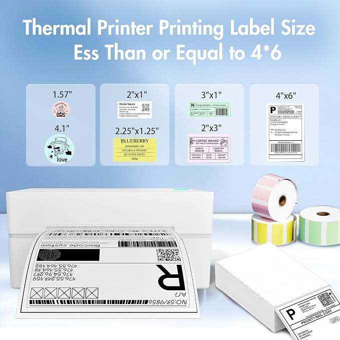 Thermal Shipping Label Printer 4x6 Bluetooth Label Maker for Small Business | Wireless Mailing Shipping Printer for USPS UPS Amazon Shopify Etsy - Compatible with iPhone Android Windows & Mac (White)