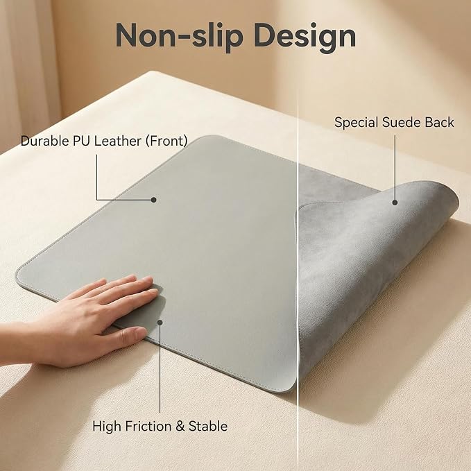 Leather Desk Pad Protector,Non-Slip Desk Pad, PU Leather Mouse Pad,Easy Clean Desk Protecor Mat,Writing Pad for Office Work/Home/Decor(Gray, 22.85'' x 25.22'')