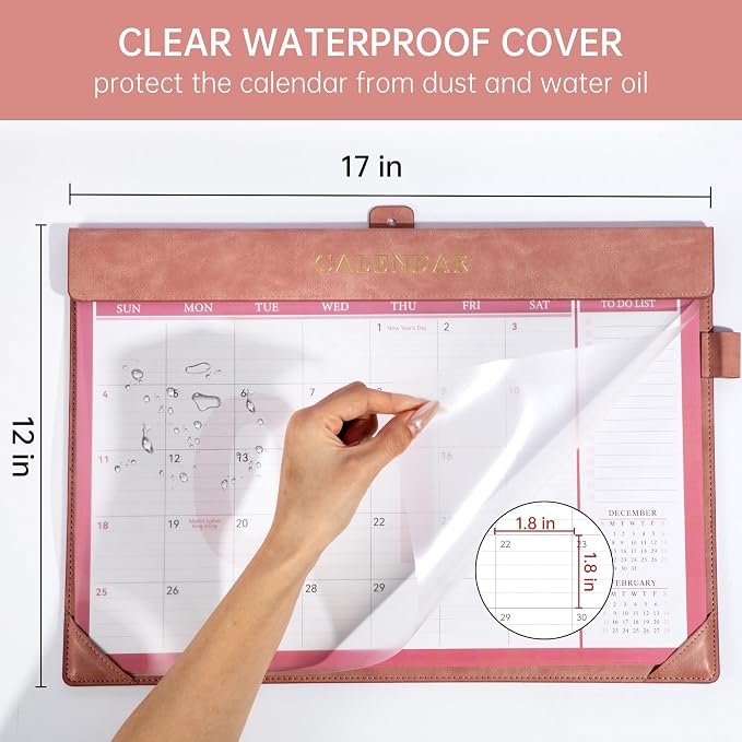 Yoment Desk Calendar 2026-2027 with Desktop Mat, Large Desk Pad Calendar from Now to December 2027, 18 Months Leather Desktop Wall Calendar with Plastic Cover for Home Office School,17x 12,Pink