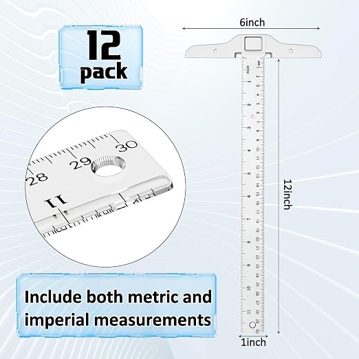 Pangda 8 Pcs 12 Inch T-Square Ruler Plastic Transparent T-Ruler for Drafting and General Layout Work
