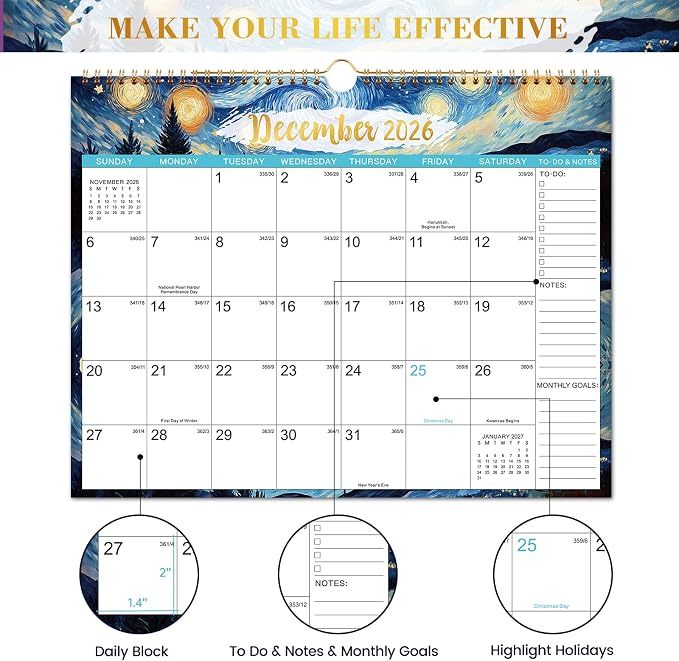 Calendar 2026-2027 - Wall Calendar 26-27, Jul 2026 - Dec 2027, 15" x 11.5" | 2026-2027 Monthly Wall Calendar, 18 Months Calendar, Large with Hook, Perfect for Organizing, For Home, Office And Classroom