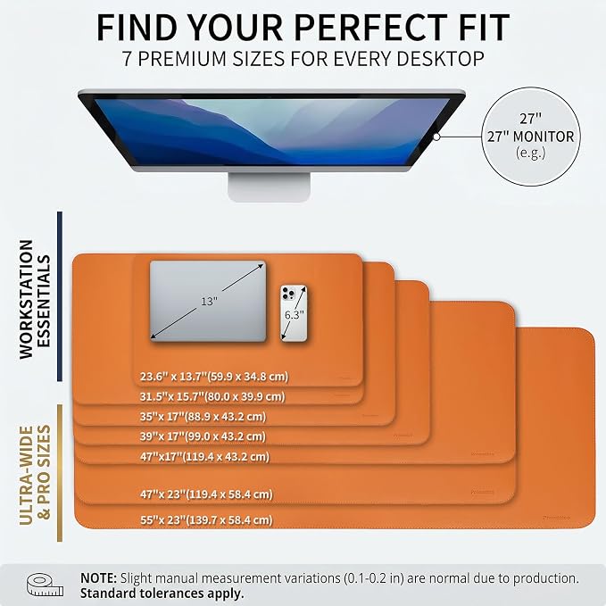 Large Desk Pad Non-Slip Desk Mat Protector for Keyboard Mouse Waterproof Vegan Leather Surface Faux Leather Laptop Mat Smooth Mouse Pad Premium Gift Tube Sunset Orange 23.6" X 13.7"