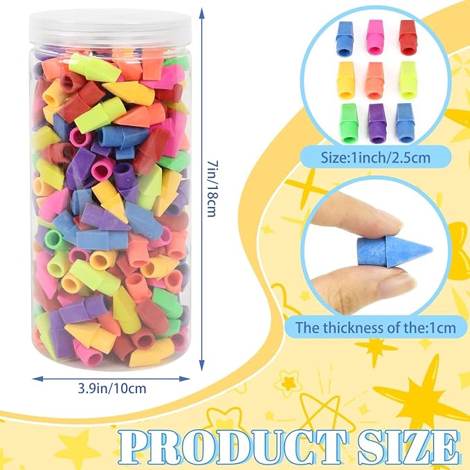 PRALB 400PCS Pencil Top Erasers Caps for Pencils, Bulk Chisel Shape Pencil Cap Erasers for Classroom Rewards, Teacher Supplies, Party Favors, School Prize Box