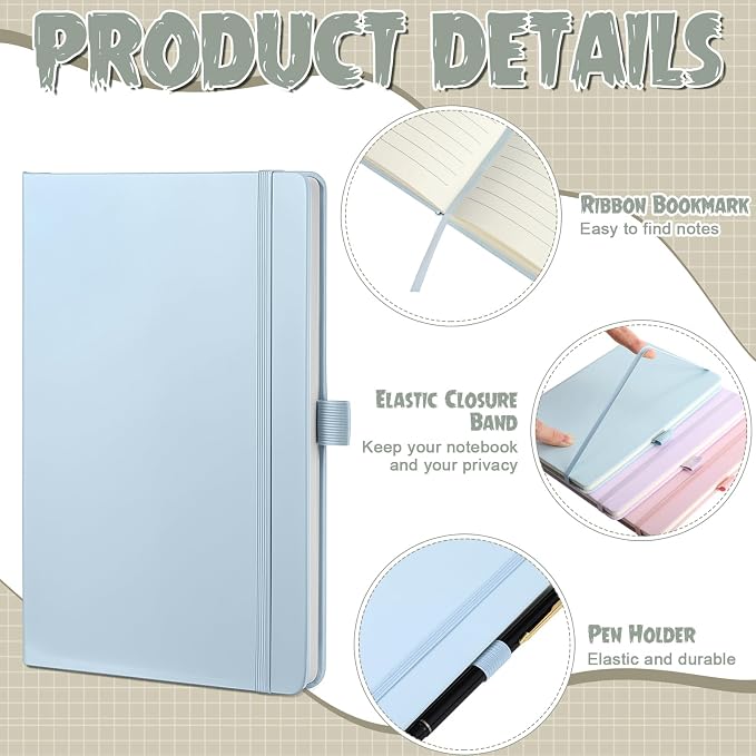 Laumoi 14 Pack Hardcover Journal Notebooks Bulk A5/A4/B5 Journaling Notebook Wide Ruled PU Leather Ruled Lined Journals with Pen Holder for School Business Work Writing (Morandi Color,A5)