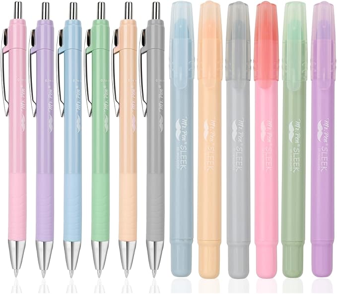 Mr. Pen- Bible Highlighters and Pens No Bleed, 12 Pack | Bible-Safe Gel Highlighters with Colored Ink Pens, Fast-Drying, Smooth Writing for Journaling, Note-Taking