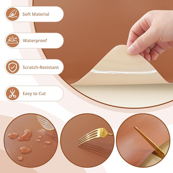 LovePads Makeup Mat for Vanity, 16 x 32 Dual-Sided Desk Pad & Vanity Cover Top, Waterproof PVC Protector Mat for Dresser, Nail Art, Craft Table (Brown+Beige)