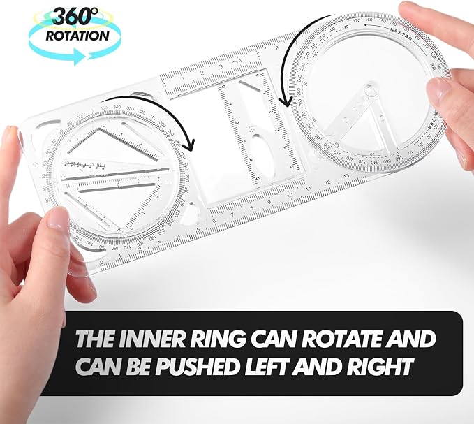 Zonon 2 Pack 360 Degree Protractor, 6 Inch Multifunctional Drawing Ruler Rotatable Mathematical Function Math Geometry Ruler Set, Large Clear Circle Protractor Drafting Tools for Engineering(Upgrade)
