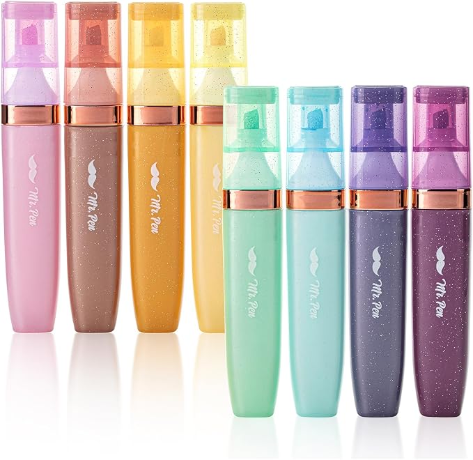 Mr. Pen- Glitter Highlighters, 8 Pack, Pastel & Metallic Colors | Chisel Tip Glitter Highlighter Markers for Journaling, Notes, Planners & Creative Highlighting