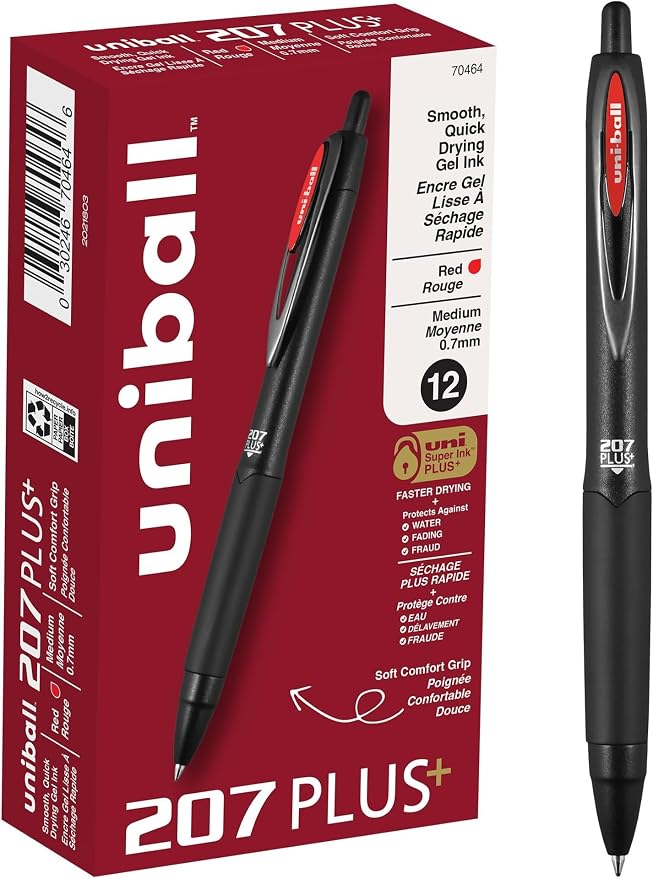 Uni-Ball 207PLUS+ Gel, 0.7MM, Red, OS Dozen (Pack of 12)